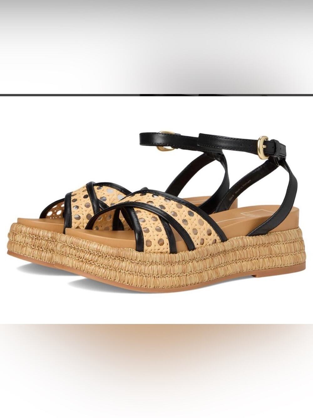 NEW Dolce Vita Wriley Black Beige Platform Woven Platform Sandals SZ 9